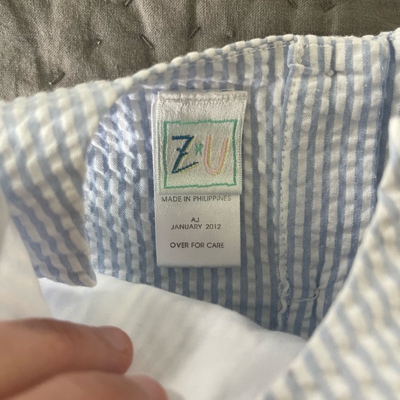 ZU by Petit Ami Blue Seersucker Baby Romper Turtle Design Boy AJ 3 Month Vintage - Picture 3 of 6